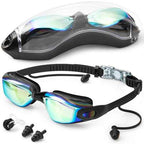 Swim Goggles,Swimming Goggles No Leaking Anti Fog UV Full Protection with Nose Clip Earplugs,Swim Pool Goggles for Adult Men Women Youth
