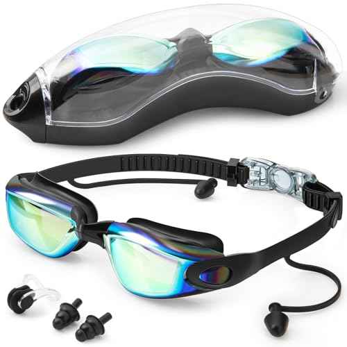Swim Goggles,Swimming Goggles No Leaking Anti Fog UV Full Protection with Nose Clip Earplugs,Swim Pool Goggles for Adult Men Women Youth