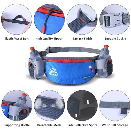AONIJIE Running Hydration Belt with 2 Water Bottles, Waterproof & Bounce-Free Waist Pouch for Runners, Fanny Pack Fit 6.8 Inches Phones for Jogging, Cycling, Climbing and Hiking (Rose)