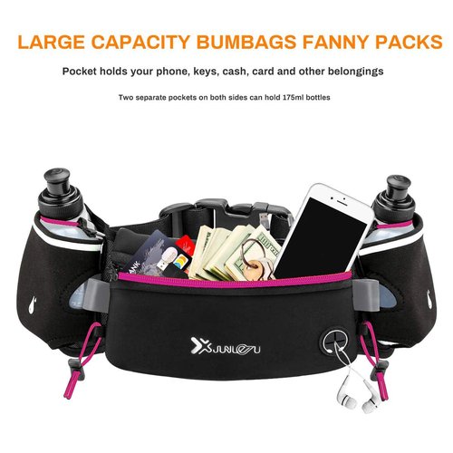 Number-one Running Belt with Water Bottles(2 x 175ML), Hydration Belt Waterproof Waist Pack Bag Fits iPhones Adjustable Sports Waist Pouch for Marathon Running Hiking Cycling, Rose Red