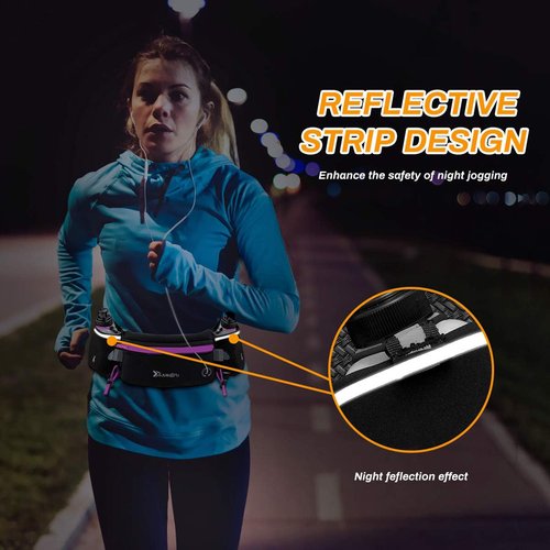 Number-one Running Belt with Water Bottles(2 x 175ML), Hydration Belt Waterproof Waist Pack Bag Fits iPhones Adjustable Sports Waist Pouch for Marathon Running Hiking Cycling, Purple