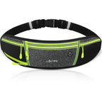 QEWORANE Running Belt for Women & Men Water Resistant Fitness Waist Pack with Phone Pocket & Water Bottle Holder Adjustable Reflective Jogging Belt for Running, Hiking, Gym (Gray Black)