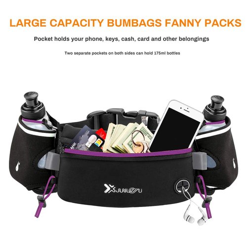 Number-one Running Belt with Water Bottles(2 x 175ML), Hydration Belt Waterproof Waist Pack Bag Fits iPhones Adjustable Sports Waist Pouch for Marathon Running Hiking Cycling, Purple
