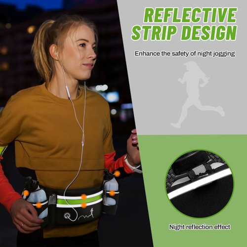 Hydration Running Belt with Water Bottles(2 x 300ML), Luckit Upgraded Nylon Webbing Running Waist Bag Reflective Bum Bag Adjustable Sports Waist Pouch for Marathon Running Hiking Camping Jogging