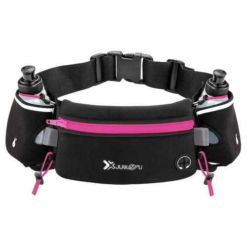 Number-one Running Belt with Water Bottles(2 x 175ML), Hydration Belt Waterproof Waist Pack Bag Fits iPhones Adjustable Sports Waist Pouch for Marathon Running Hiking Cycling, Rose Red