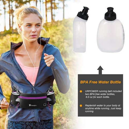 Number-one Running Belt with Water Bottles(2 x 175ML), Hydration Belt Waterproof Waist Pack Bag Fits iPhones Adjustable Sports Waist Pouch for Marathon Running Hiking Cycling, Purple