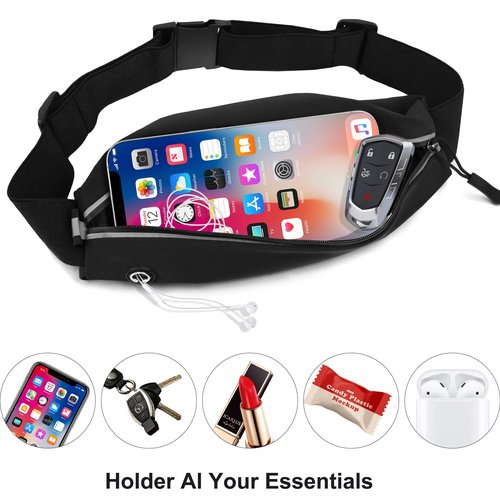 Slim Running Belt For Men and Women Waist Fanny Pack Phone Holder Pouch Bag Reflective Zipper Pocket Workout Cycling Fitness