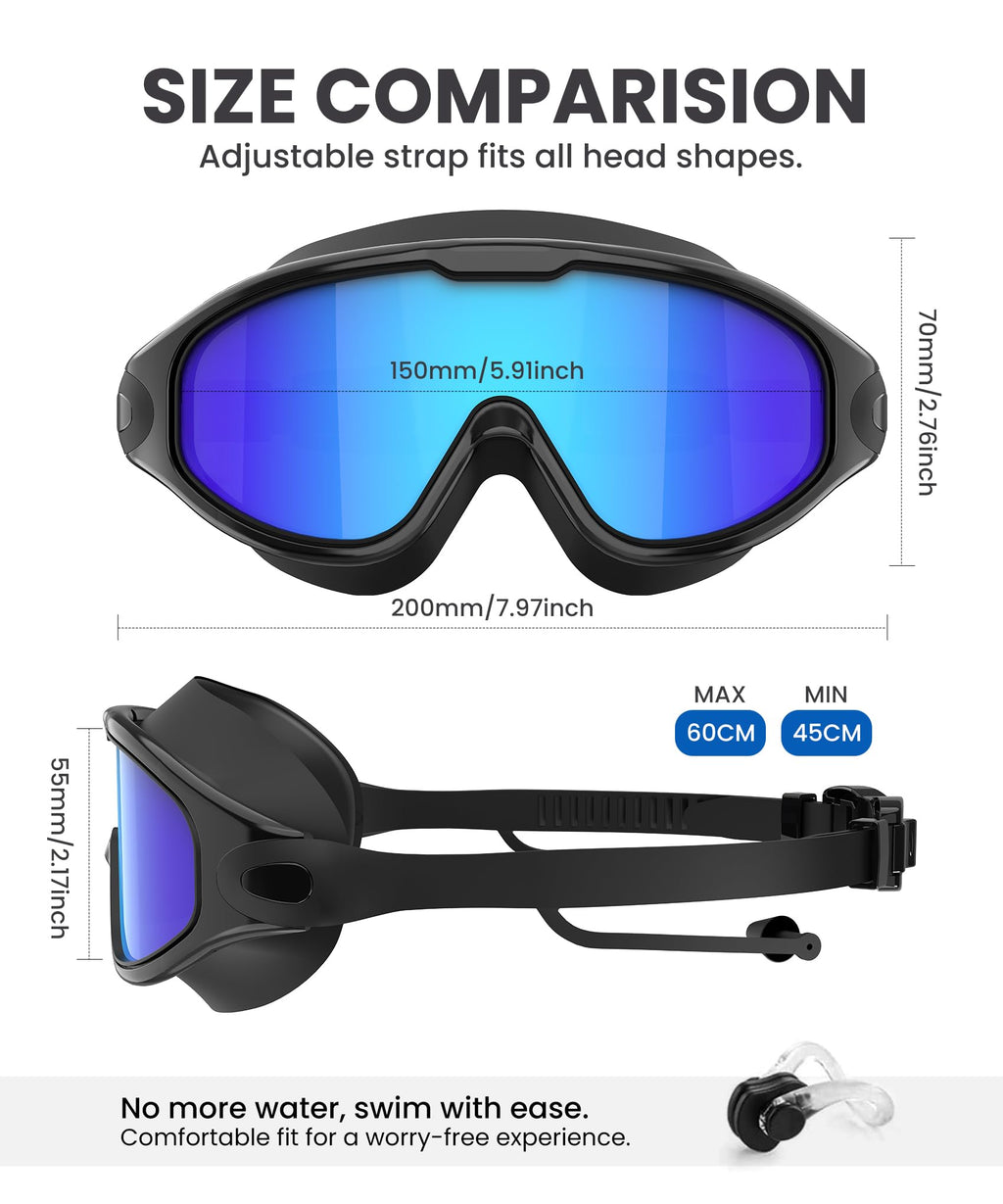 NSSIW Swim Goggles, Anti-Fog UV 180°Clear View Swimming Goggles, 3 Pack Goggles Swimming Adult Men Women Youth