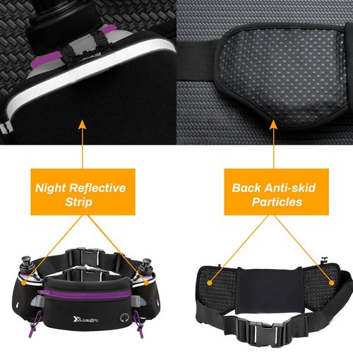 Number-one Running Belt with Water Bottles(2 x 175ML), Hydration Belt Waterproof Waist Pack Bag Fits iPhones Adjustable Sports Waist Pouch for Marathon Running Hiking Cycling, Purple