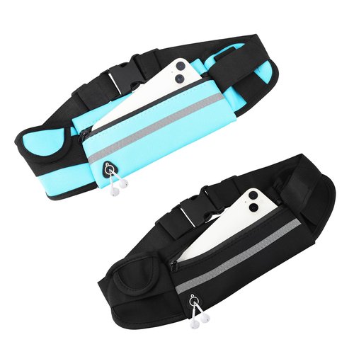 OQXEJPHFN 2 Pcs Running Belt With Water Bottle Holder, Slim Hydration Belt, Waist Pouch Bag For Workout(Black,Blue)