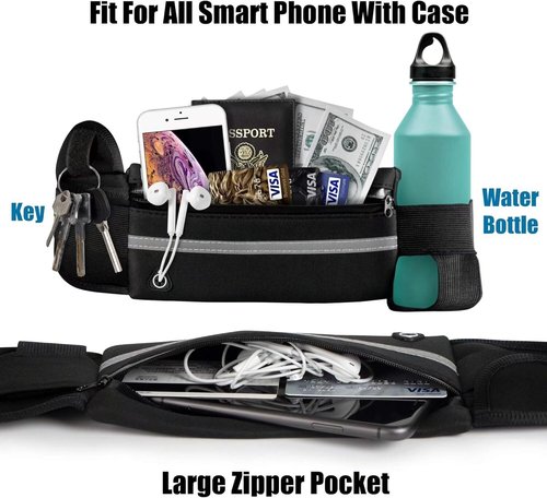 Trendy Running Belt With Water Bottle Hydration Pack Adjustable Waist Pouch for Men Women Marathon Running Hiking Cycling Travel Sports Gear