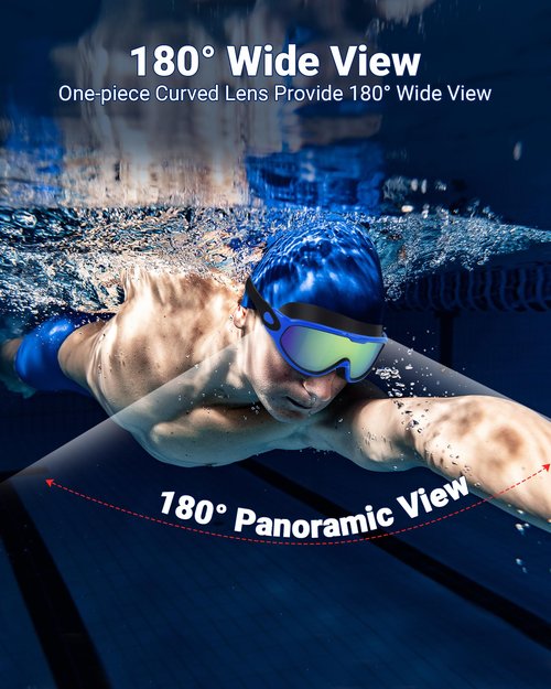 Freela 2 Pack Swimming Goggles for Adult Men Women Youth, 180° Wide View Anti Fog UV Protection Soft Silicone Waterproof No Leak Clear Swim Goggles, Underwater Beach Open Water Pool Goggles Blue Green