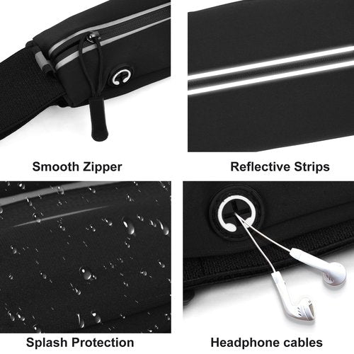 Slim Running Belt For Men and Women Waist Fanny Pack Phone Holder Pouch Bag Reflective Zipper Pocket Workout Cycling Fitness